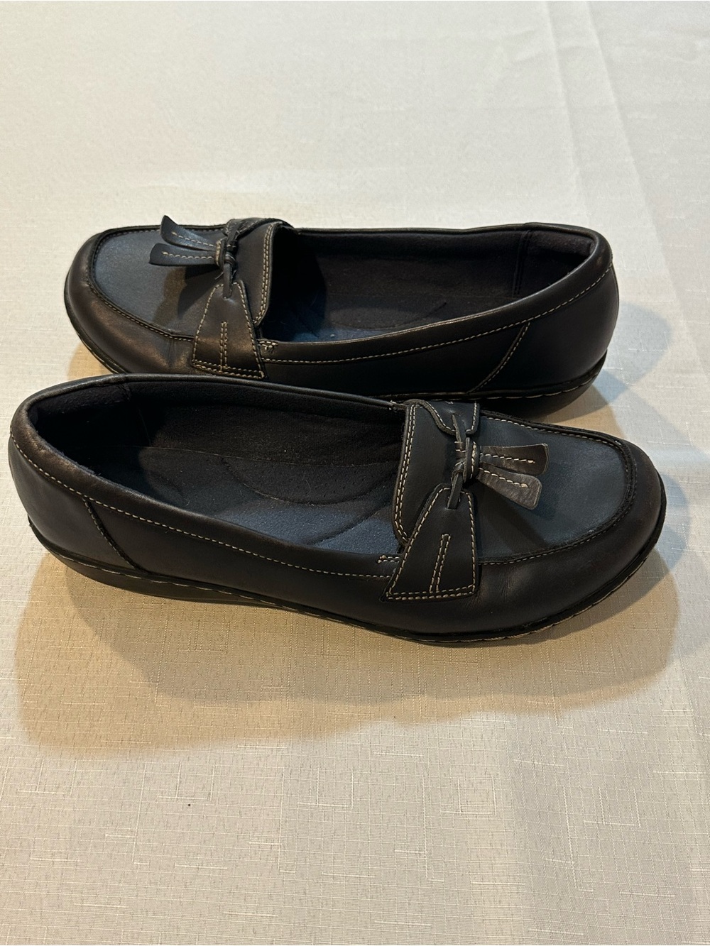 Clarks Collection Navy Blue Leather Tassel Loafers 10W